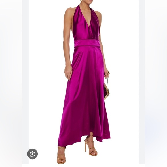 MAJE RIVOINE HALTER NECK FUSHIA SILK MAXI DRESS . Size 3 - Picture 1 of 11